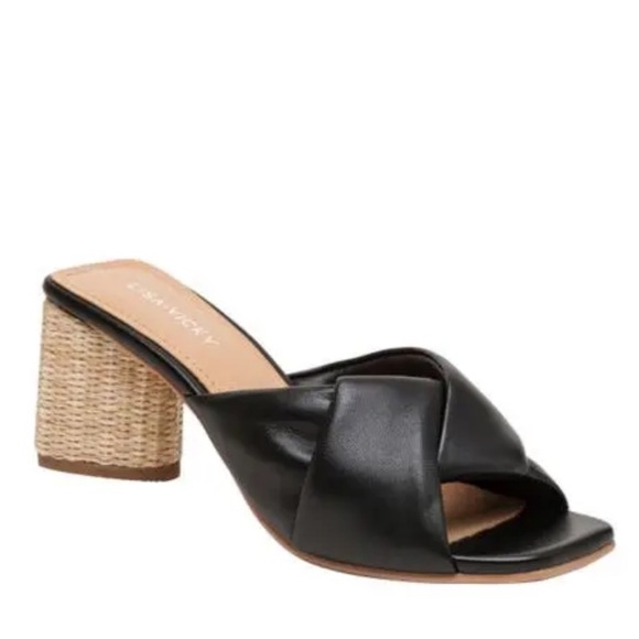 lisa vicky Shoes - LISA VICKY  Impress Block Heel Sandal Black Rattan Boho Woven Heel